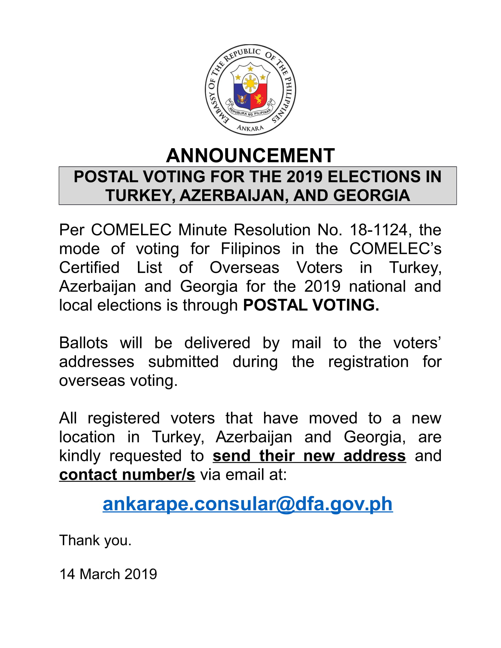 2019March14 Announcement on Mode of Voting for 2019 Elections 1