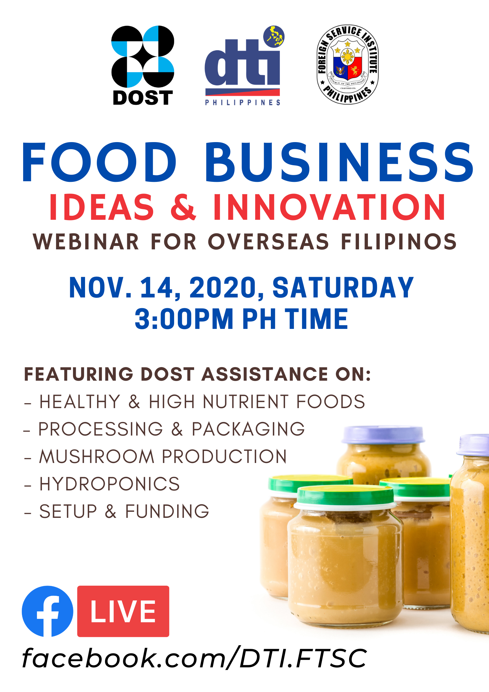 DOST DTI FSI Food Business Webinar Nov14 2020 FB LIVE Poster Invite 