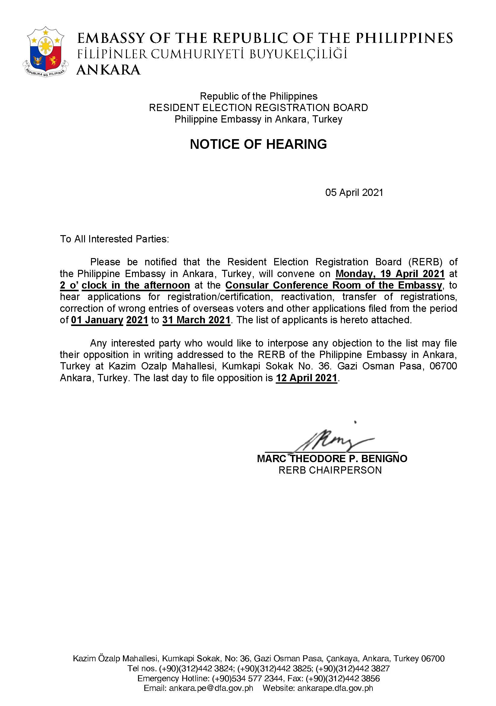 Notice of Hearing. Updated