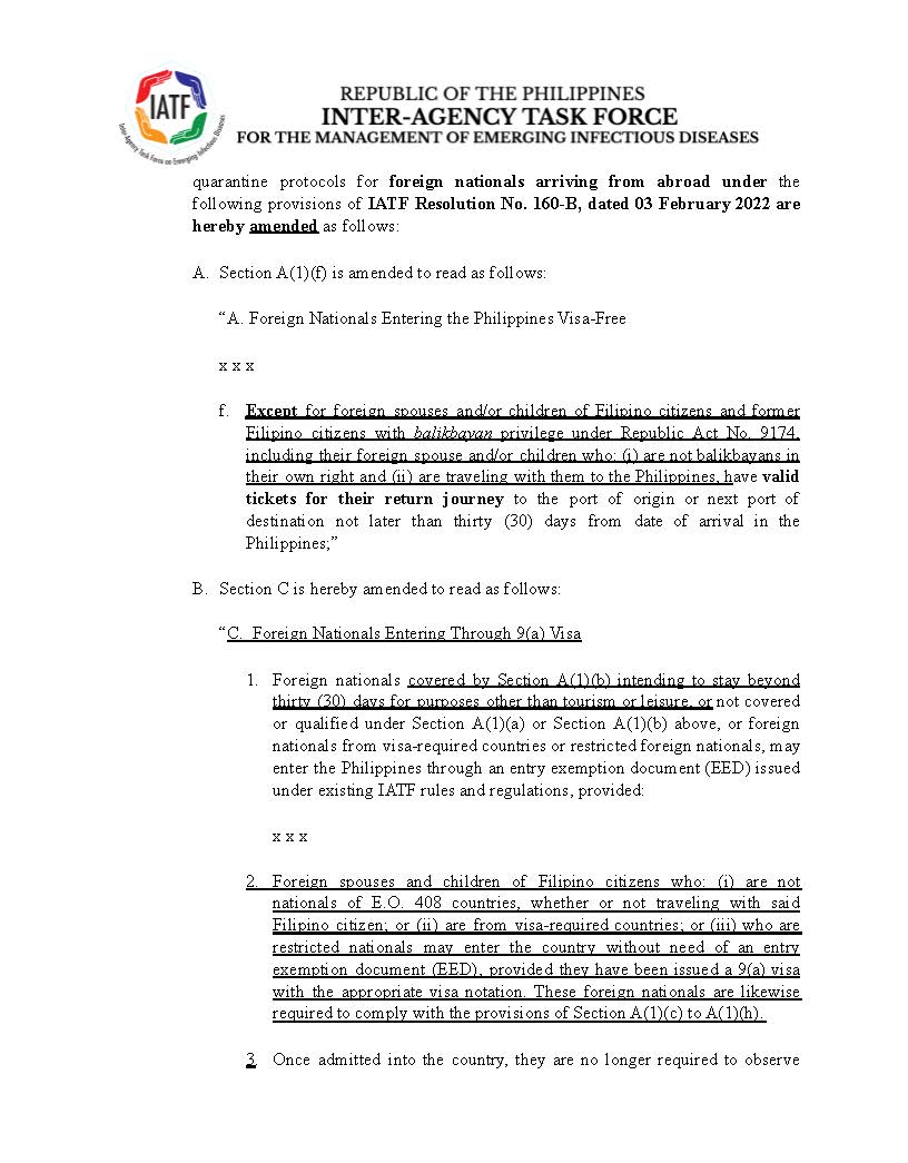 UBJD combine Amendments to CIR 340 OUCSCA 2022 on the Entry Testing and Quarantine Protocols for Foreign Nationals Effective 10 February 2022 Page 11