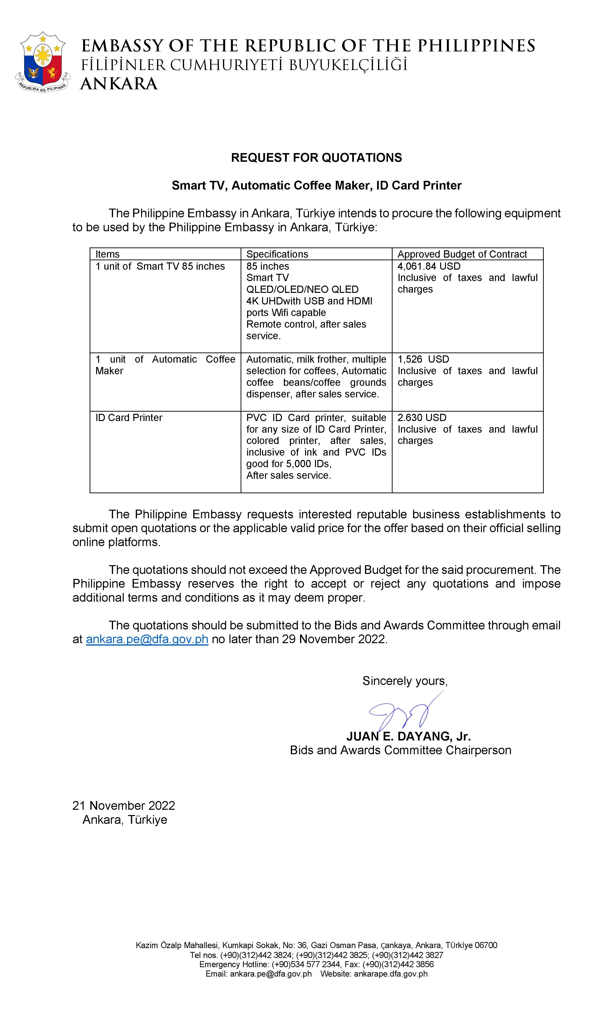 2022Nov21.RFQ.Various equipments