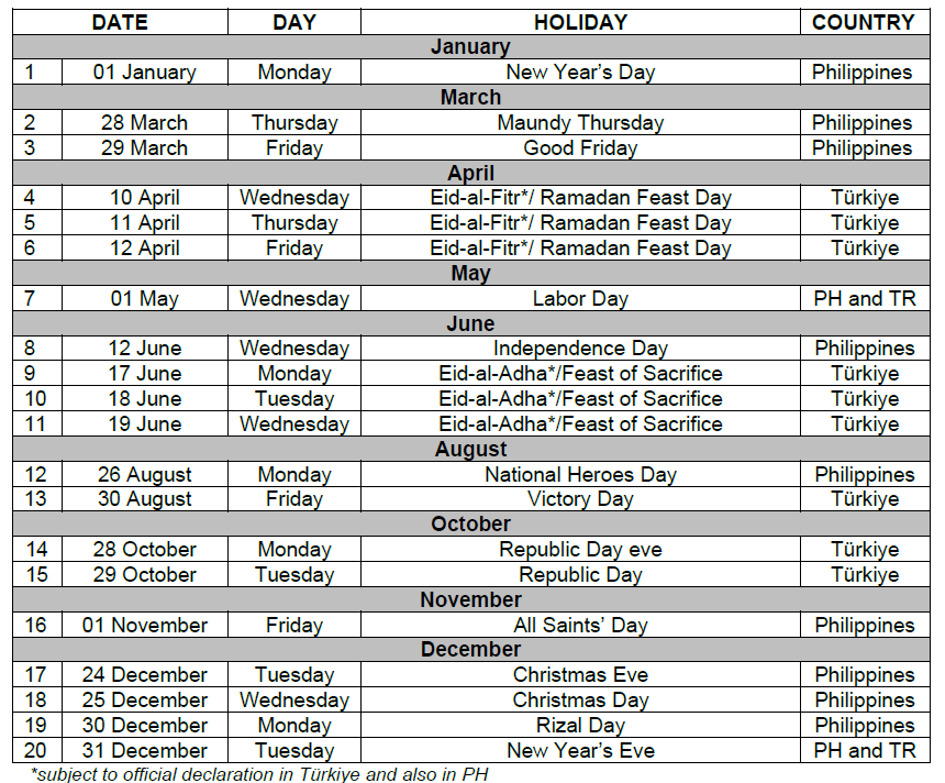 Public Holidays 2024