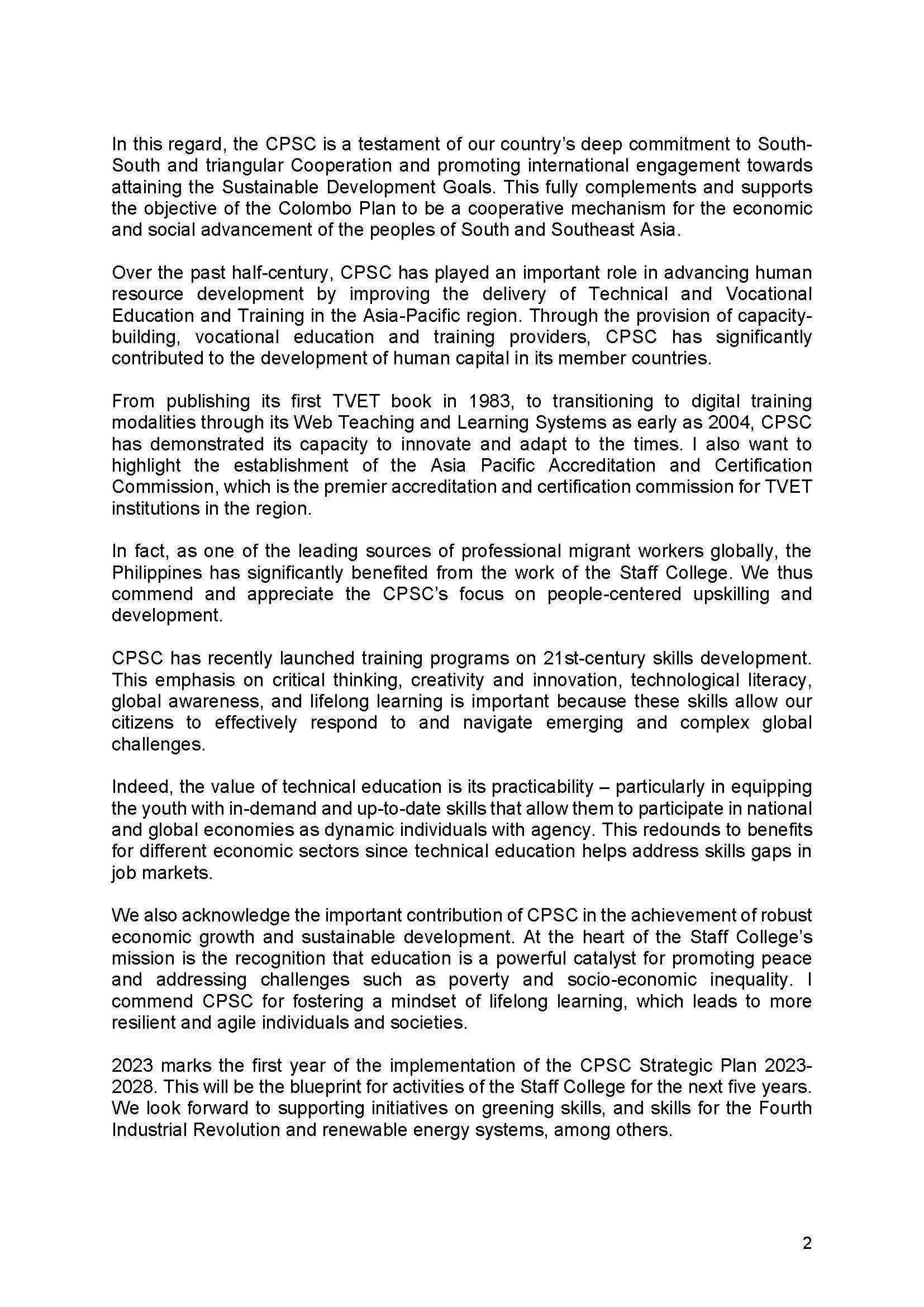 1. Secretary Enrique A. Manalos remarks.CPSCs 50th Anniv Actual speech Page 2