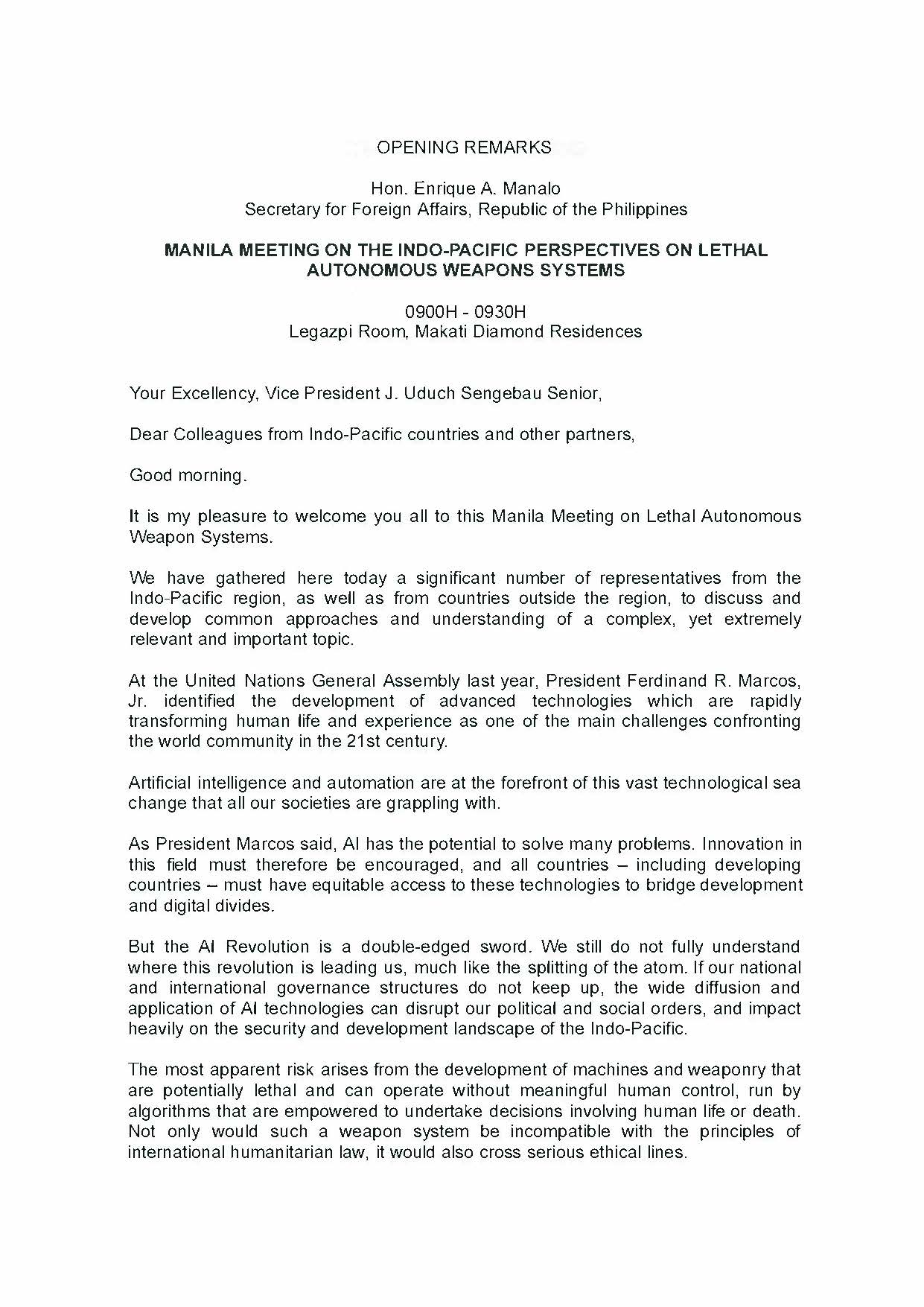 5. Manila Meeting on the Indo Pacific Perspectives on Lethal Autonomous Weapons Systems Page 1